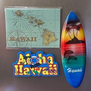NWT Lot of 3 Hawaii Magnets: Map, Surfboard, & Aloha from Hawaii